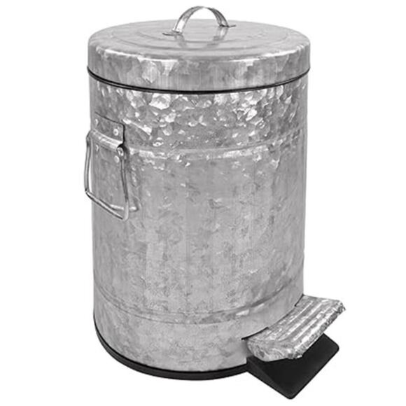 Rustic Farmhouse Bathroom Trash Can - Pet Proof Galvanized Trash Can with Lid - Picture 6 of 6